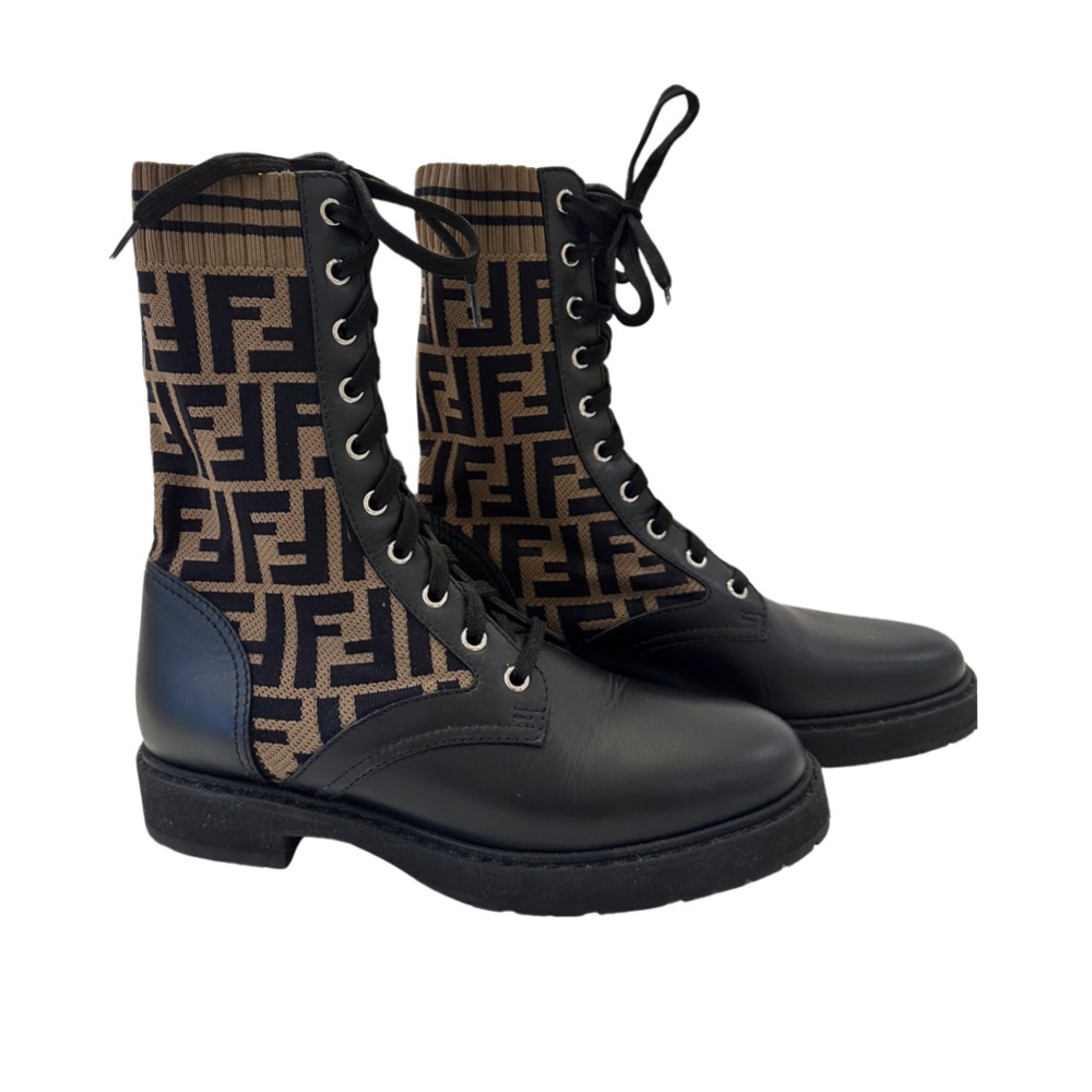 Fendi Leather Biker Boots with Stretch Fabric